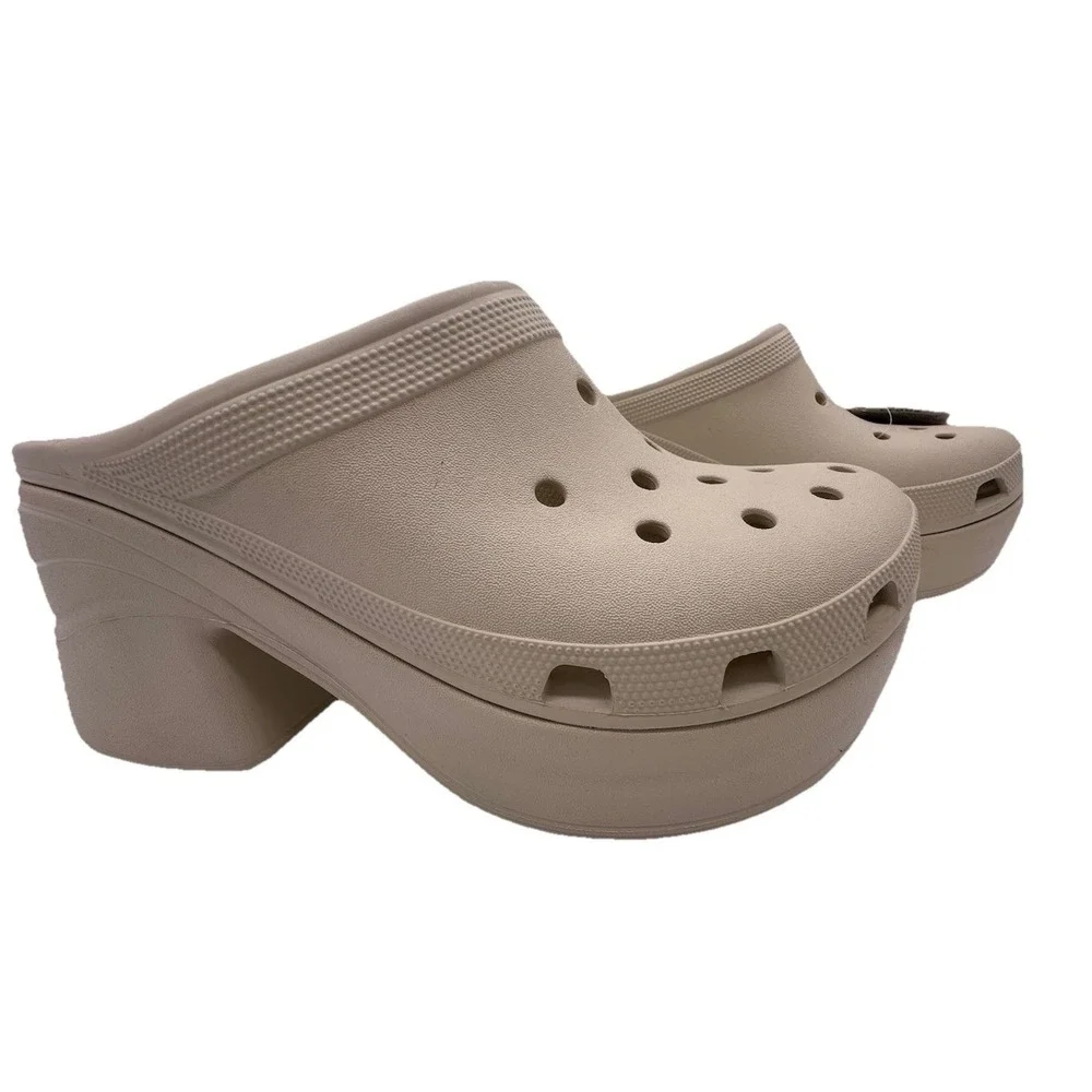 CROCS SIREN PLATFORM CLOGS Heeled Beige High Heel Platform‎ Sandals Sz 12 NWT
